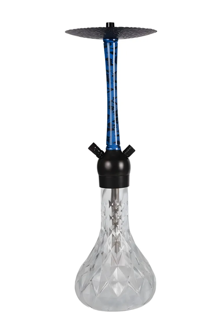 YT Slim Aluminium Blue Hookah Set – body in blue, black, clear tones and a cut-glass base