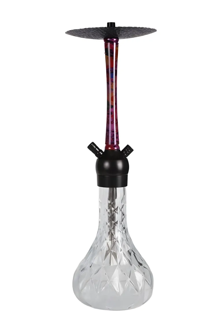 YT Slim Aluminium Purple Hookah Set – body in purple, black, clear tones and a cut-glass base